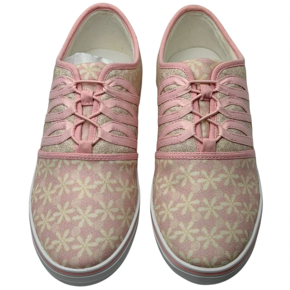 NEW Bradford Exchange Womens US 6.5 UK 5 Shoes Pink Floral Print Ribbon Retro